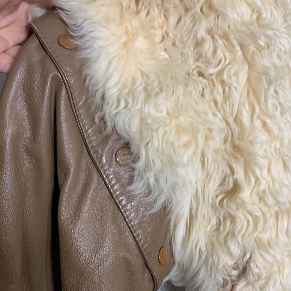 Vintage 70s Woodstock Genuine Sheep leather detachable sleeve vest jacket XL - Picture 5 of 11